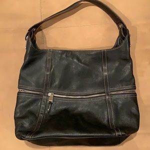 Black Leather Tignanello Shoulder Bag
